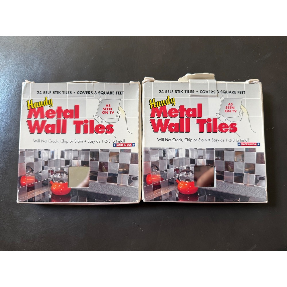 2 Pack Handy Metal Wall Tiles Self Stik Chrome Backsplash 48 Tiles 6 Sq Ft 43070